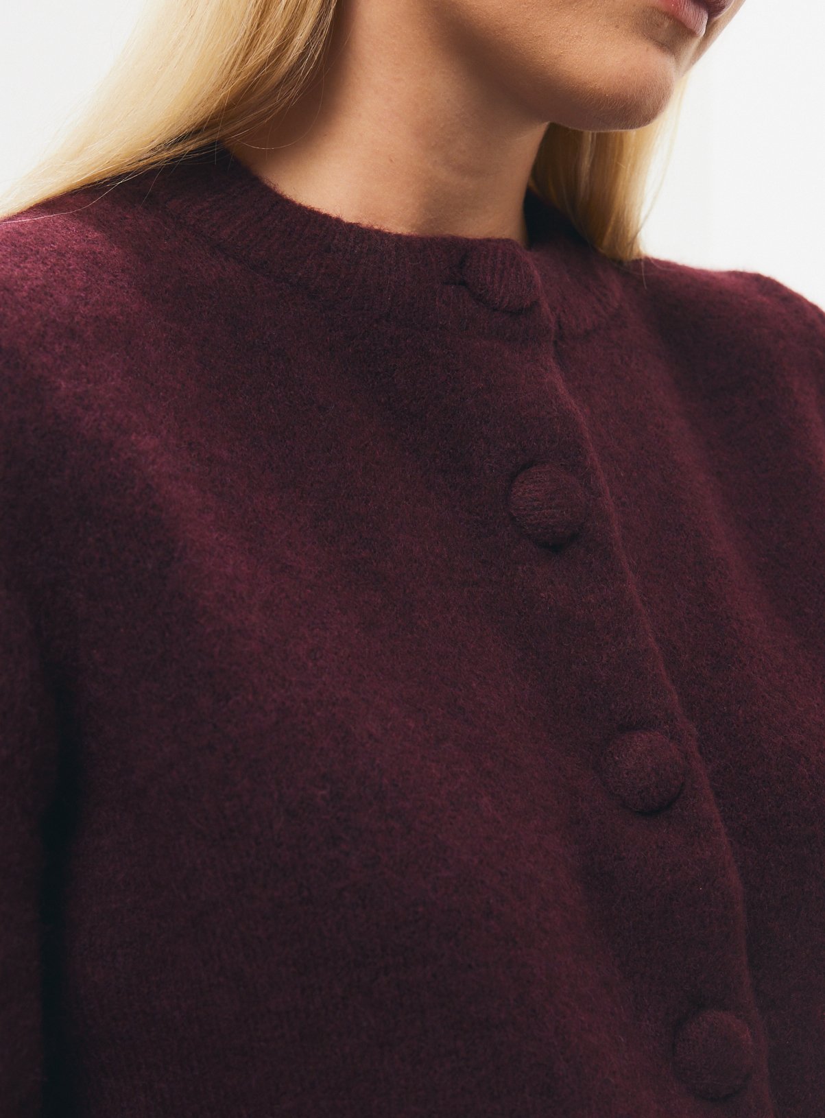 Dark Red Covered Button Boxy Cardigan S - Image 3 thumbnail